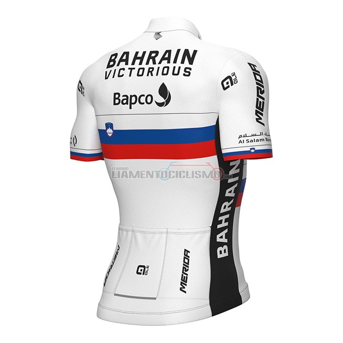 Abbigliamento Ciclismo Slovenia Campione Bahrain Victorious Manica Corta 2022 Bianco Rosso
